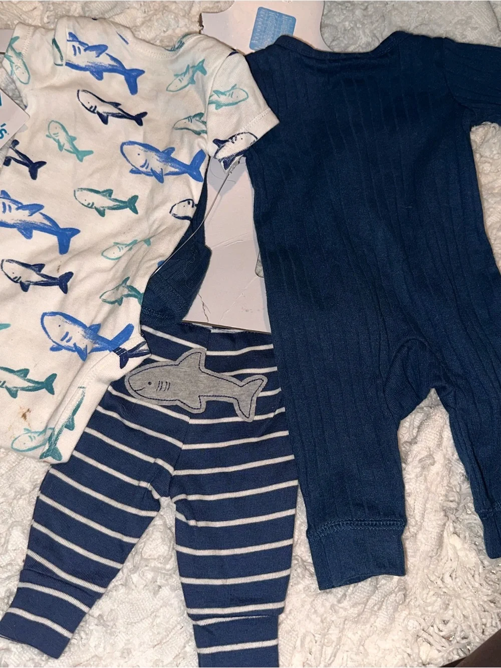Carter's White Shark Print Newborn Sleeper with Blue Accents